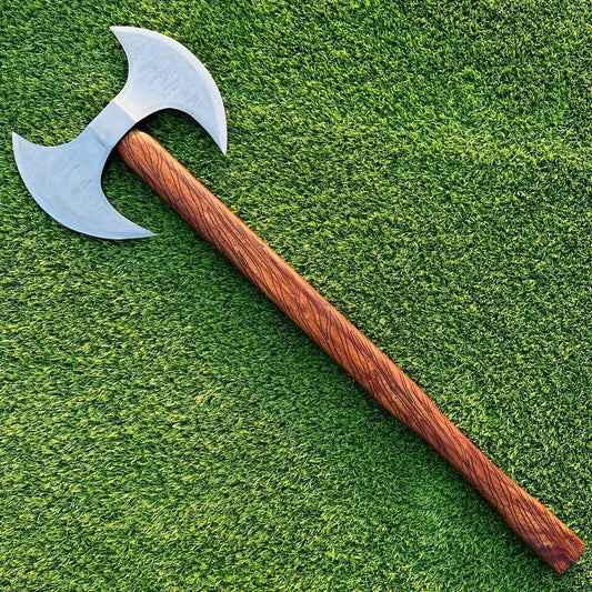 Hand Forged Double Headed Viking Battle Axe 23 Inch with Natural Wood Handle