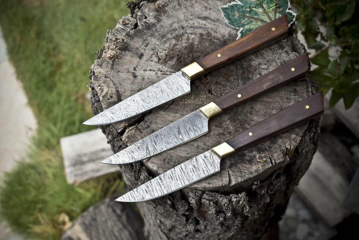 Hand Forged Knife Chef Knife Twist Damascus Walnut Wood Lot of 3 EDC