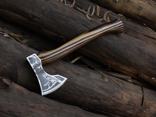 Hand Forged Viking Axe 18 Inch Carbon Steel Tomahawk with Ash Wood Handle and Leather Sheath