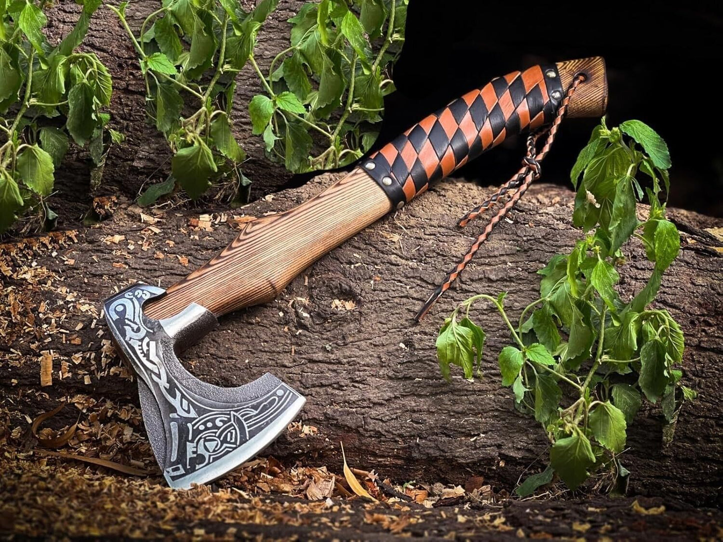 Hand Forged Viking Axe High Carbon Steel Bearded Hunting Axe with Leather Sheath