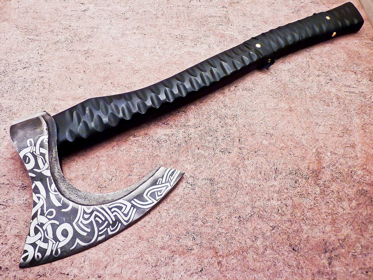 Hand Forged Viking Bearded Axe – 20 Inch Carbon Steel Hatchet with Olive Wood Handle