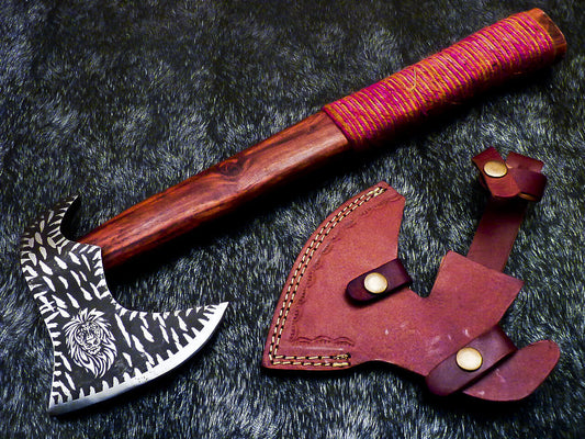 Hand Forged Viking Bearded Axe | Camping Tomahawk Hatchet with Natural Wood Handle