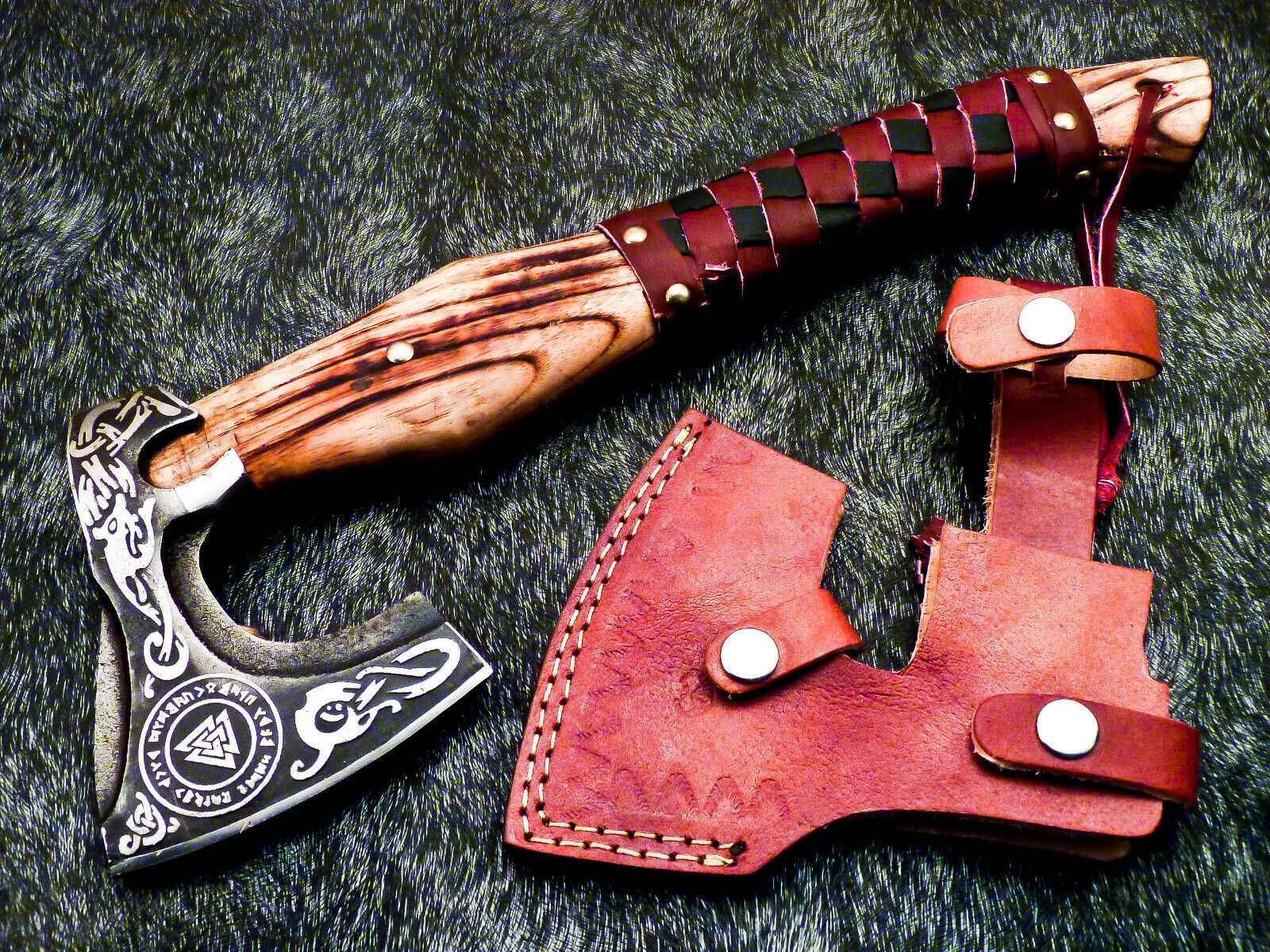 Hand Forged Viking Warrior Berserker Axe – Norse Bearded Hatchet with Leather Sheath