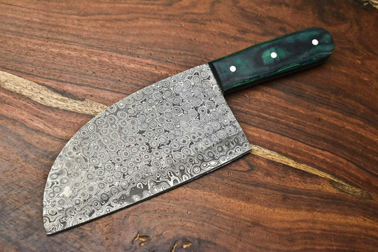 Hand Made Damascus Steel Blade Chef Kitchen Full Tang Chopper Knife | Hard Wood Handle