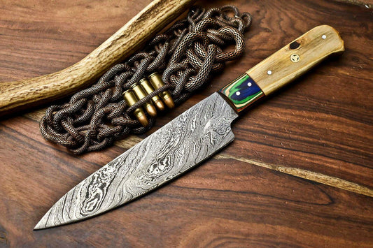 Hand Made Damascus Steel Blade Chef Kitchen Full Tang Knife | 12" Professional Kitchen Knife