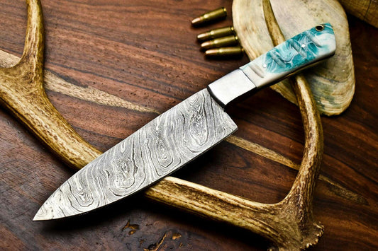 Hand Made Damascus Steel Blade Chef Kitchen Full Tang Knife | Corian Handle