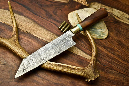 Hand Made Damascus Steel Blade Chef Knife | Walnut Wood