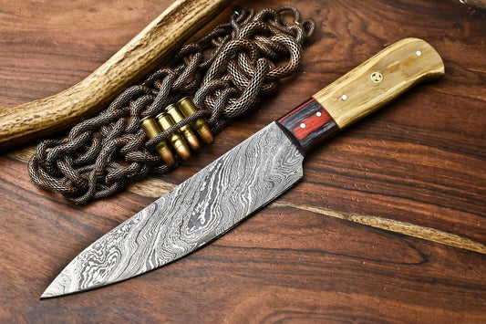 Hand Made Damascus Steel Chef Kitchen Knife Full Tang with Hardwood Handle