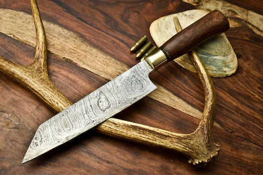 Hand Made Damascus Steel Chef Knife – 13" Blade with Walnut Wood Handle