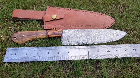 Handcrafted Damascus Steel Chef Knife | Full Tang Kitchen & Fillet Knife with Wooden Handle