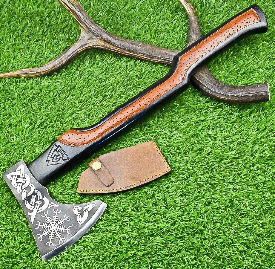 Handcrafted Viking Carbon Steel Tomahawk Axe with Leather Sheath – 19 Inch