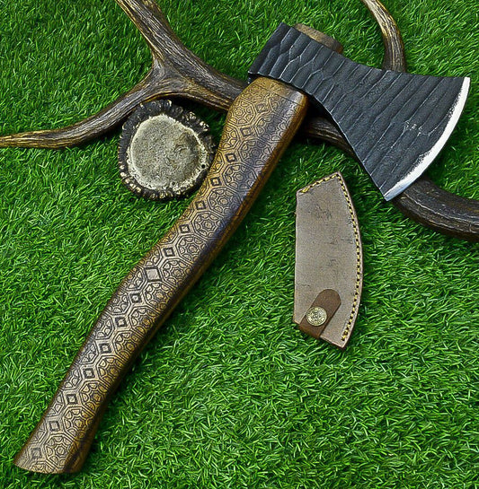Handcrafted Viking Tomahawk Axe – Carbon Steel Blade with Rosewood Handle and Leather Sheath