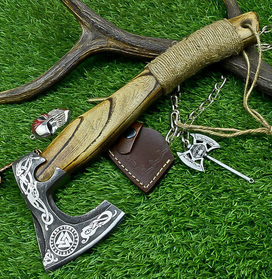 Handcrafted Viking Tomahawk Axe – J2 Steel Blade with Leather Sheath