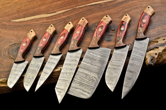 Handmade Damascus Blade Full Tang Chef Knife Set – 5 Pcs Kitchen Knives with Leather Sheath