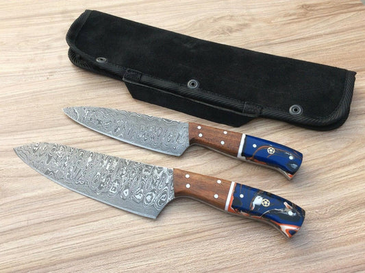 Handmade Damascus Steel Chef Kitchen Knife Set – 2pcs