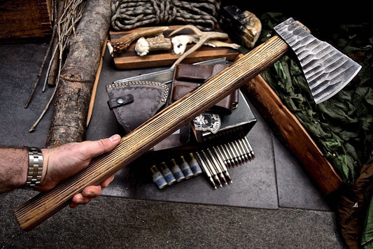 Handmade 1095 High Carbon Steel Viking Long Axe | Camping & Hunting Knife with Leather Sheath