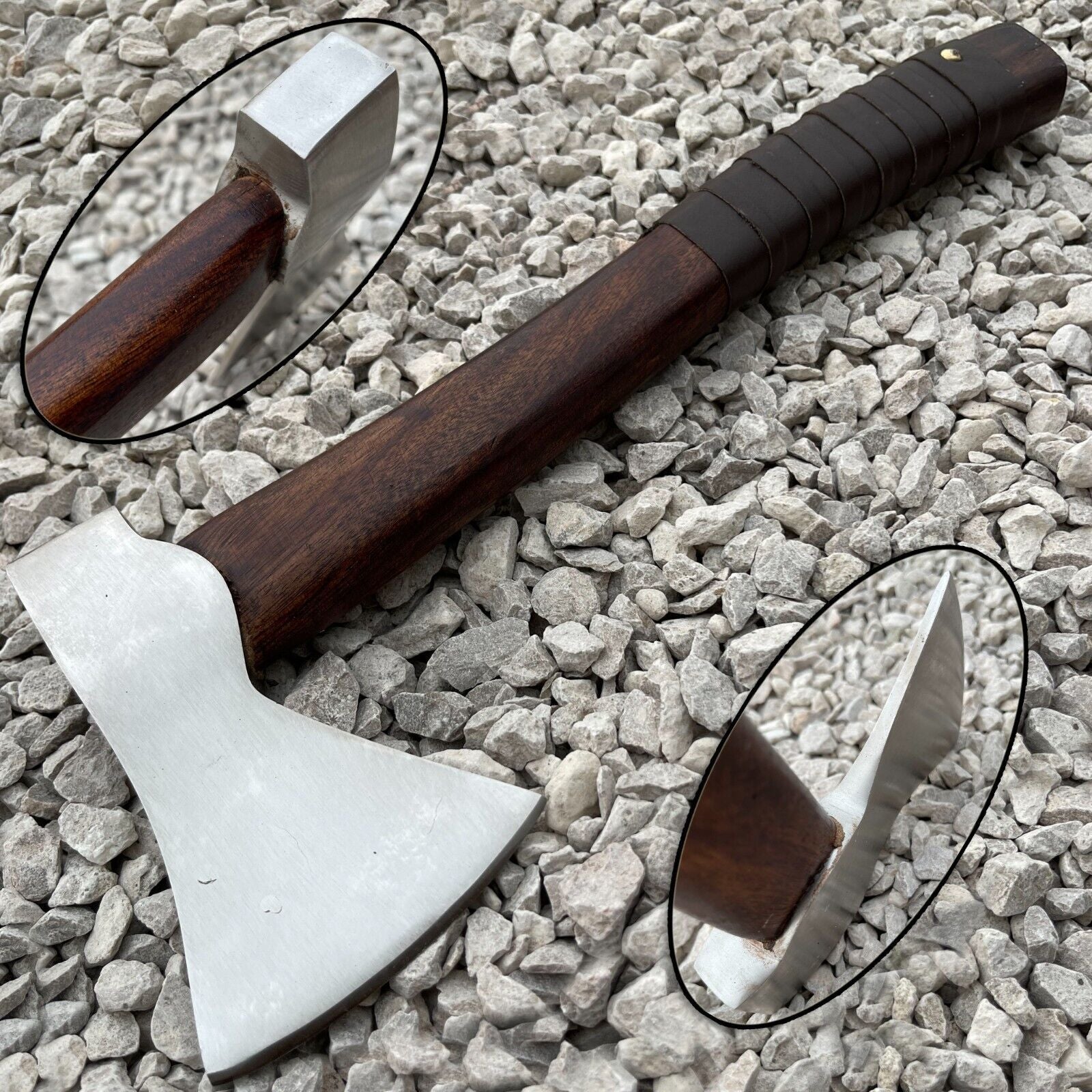 Handmade 15.5 Inch Viking Carbon Steel Axe with Engraved Ash Wood Handle and Leather Sheath