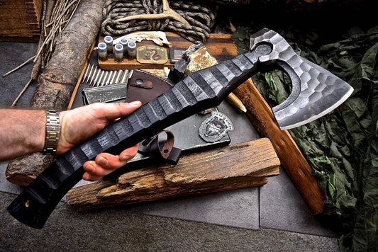 Handmade 19 Inch Viking Axe with 1095 Carbon Steel Blade and Ash Wood Handle