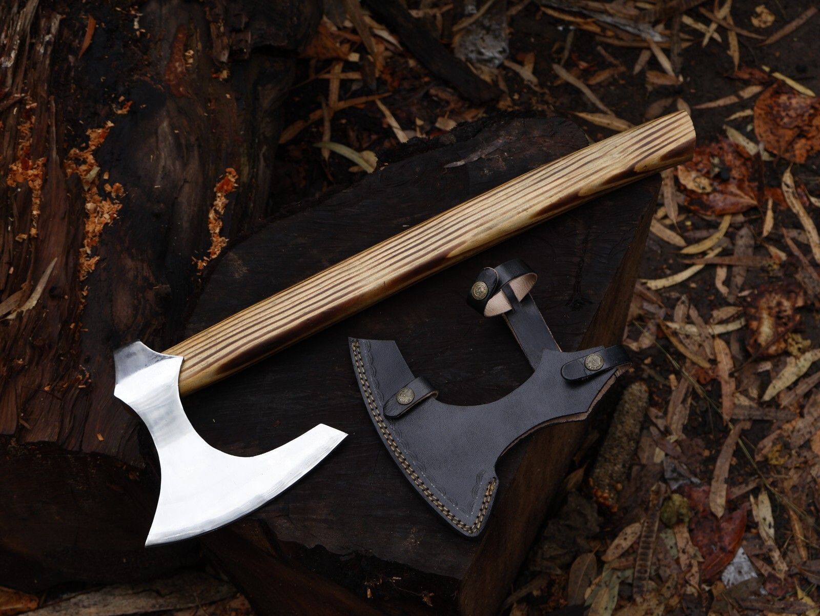 Handmade 22 Inch Viking Tomahawk Axe with High Polish Carbon Steel Blade and Yellow Pine Ash Wood Handle