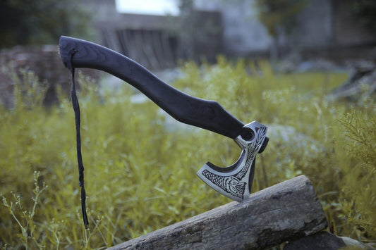 Handmade Bearded Viking Axe – Forged Carbon Steel Camping Tomahawk with Leather Sheath