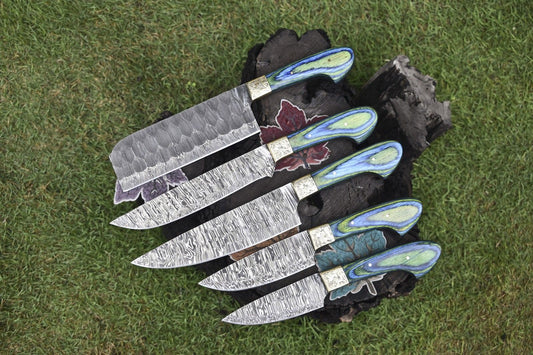 Handmade Chef Knife Twist Damascus Hard Wood Lot of 5 Hunter