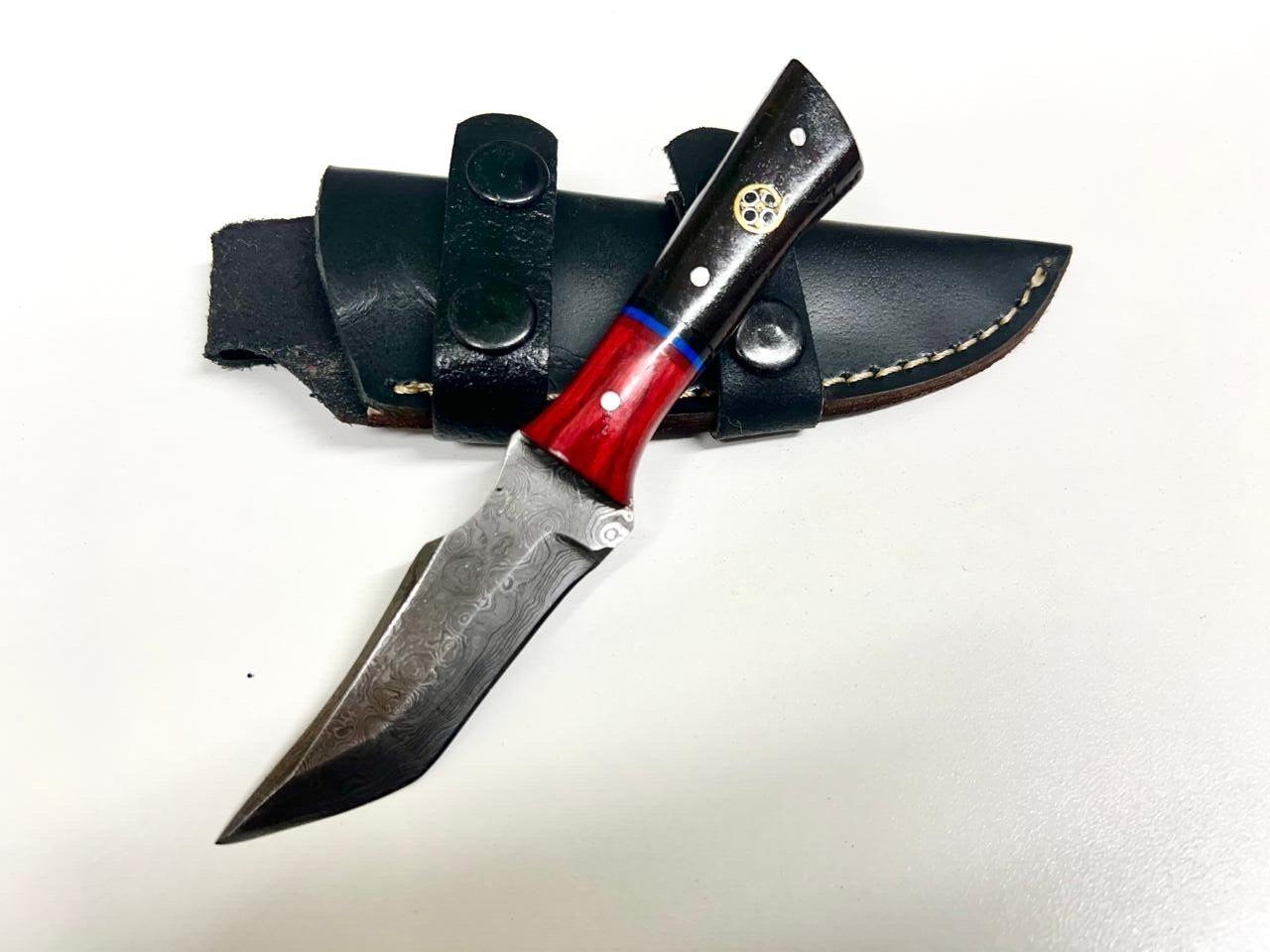 Handmade Custom Damascus Steel Tracker Knife – Wood Handle Full Tang Camping & Hunting Knife with Sheath