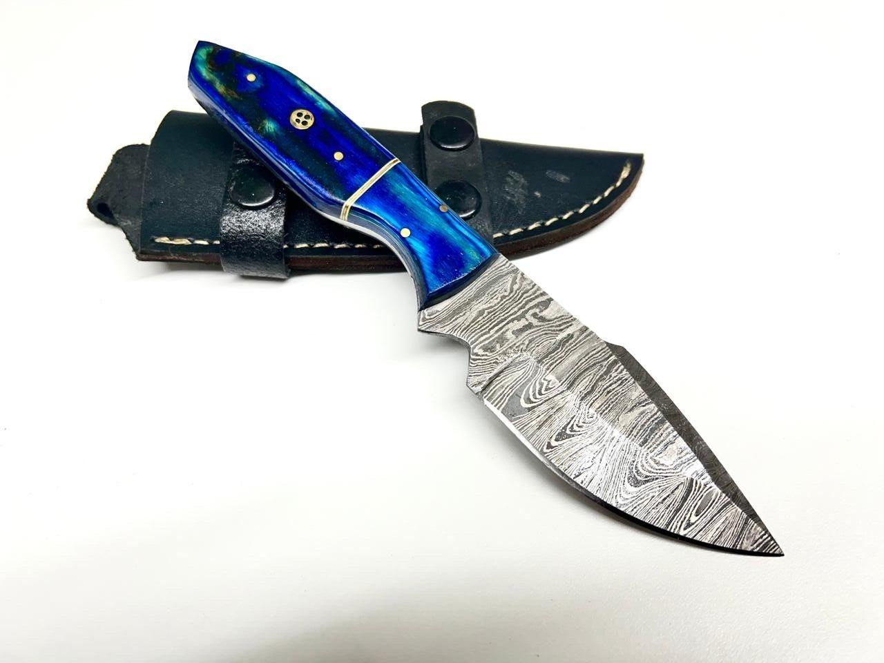 Handmade Custom Damascus Steel Tracker Knife – Wood Handle Hunting & Camping Knife with Sheath