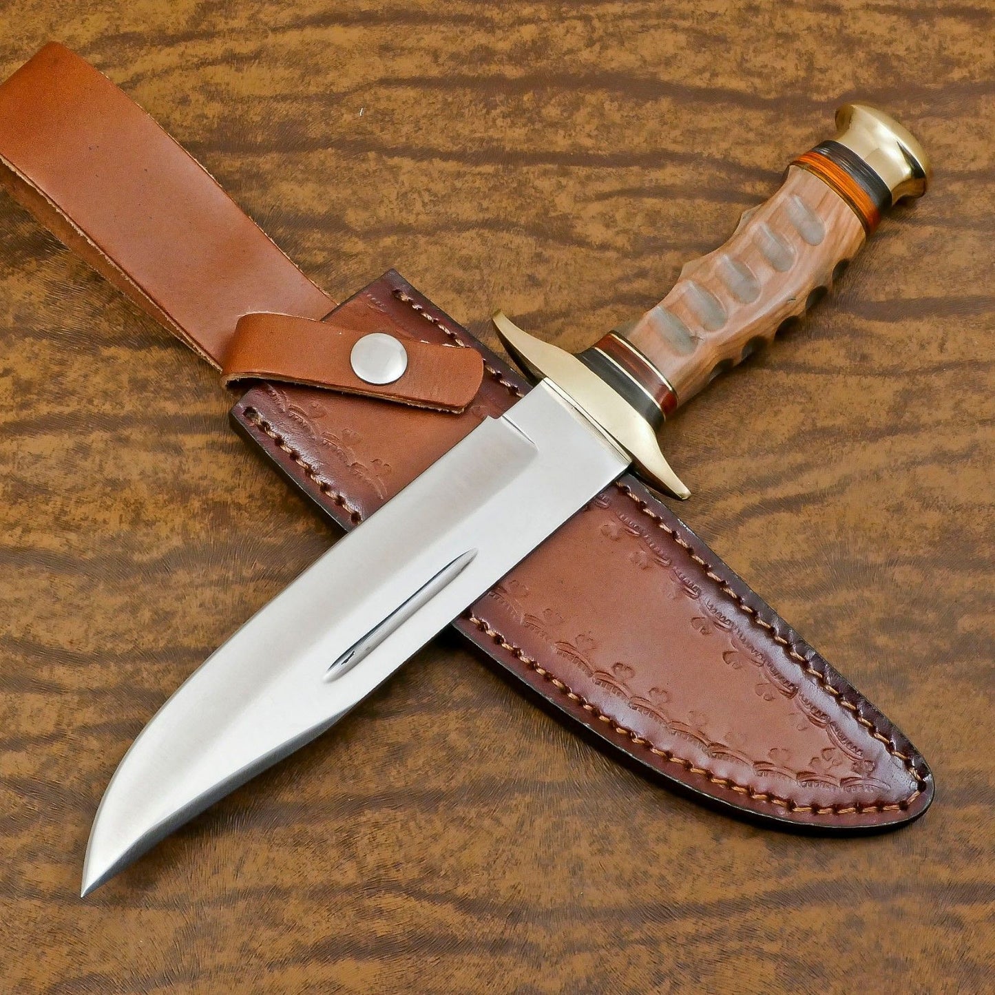 Custom Handmade 12 Inch D2 Steel Blade Hunting Bowie Camping Knife – Full Tang Outdoor Survival Knife