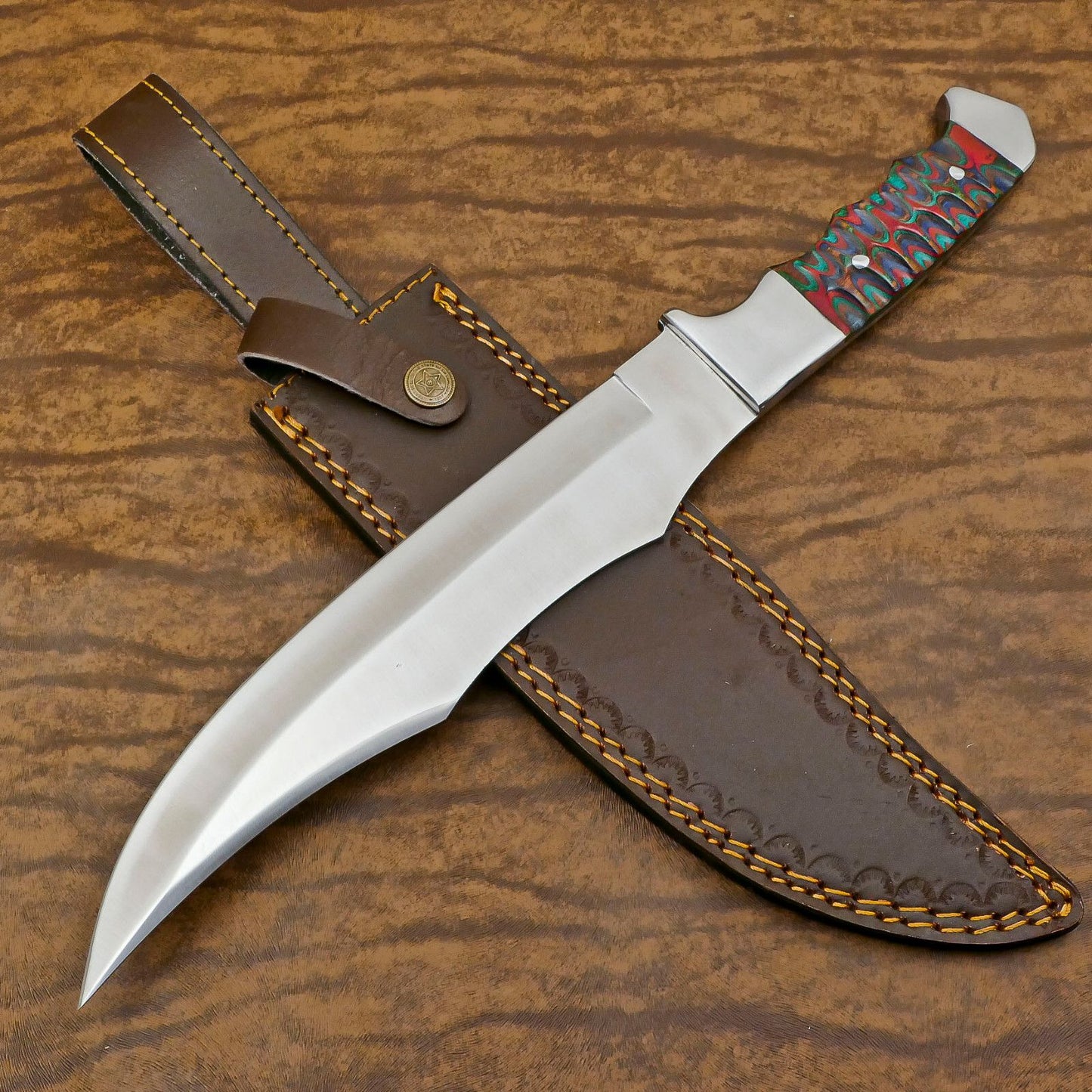 Handmade D2 Steel Large Bowie Hunting Knife with Full Tang Pakka Wood Handle – 12 Inch