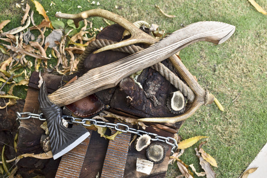 Handmade D2 Tool Steel Viking Axe Knife with Ash Wood Handle