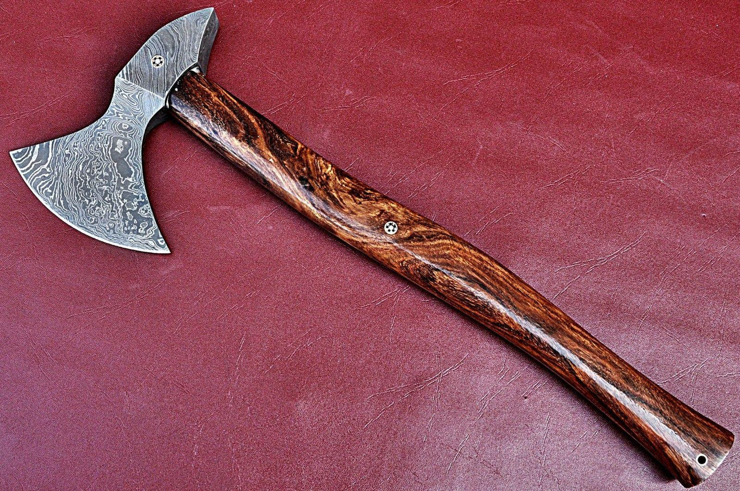 Handmade Damascus Axe with Walnut Wood Handle and Twist Pattern Blade