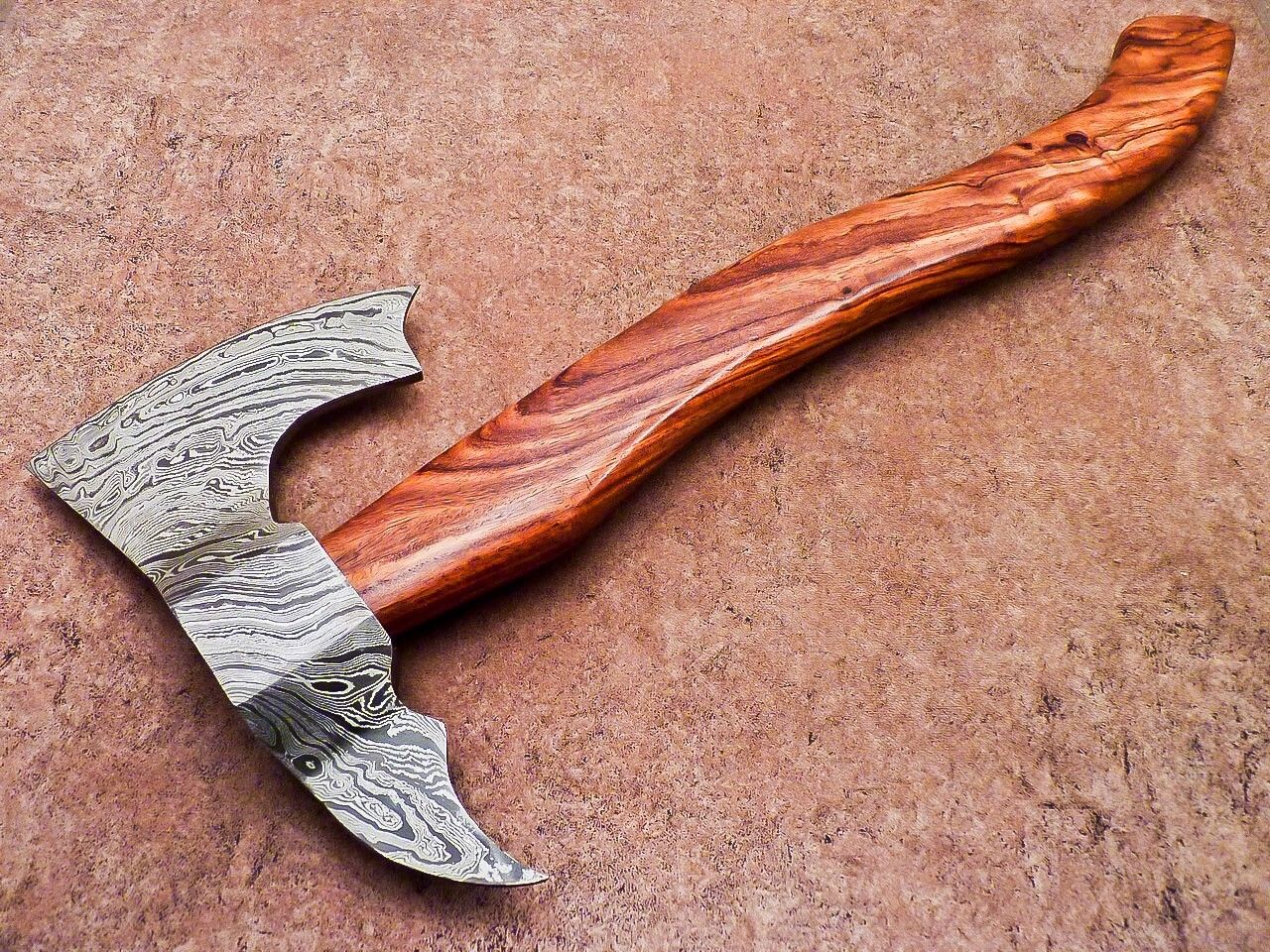 Handmade Damascus Steel Axe with Natural Wood Handle | Custom Forged 20 Inch Damascus Axe