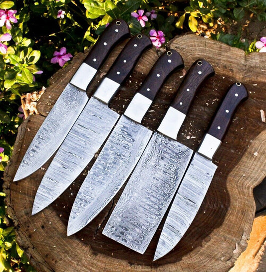 Handmade Damascus Steel BBQ Kitchen Chef Knife Set | 384 Layers, Cowhide Sheaths