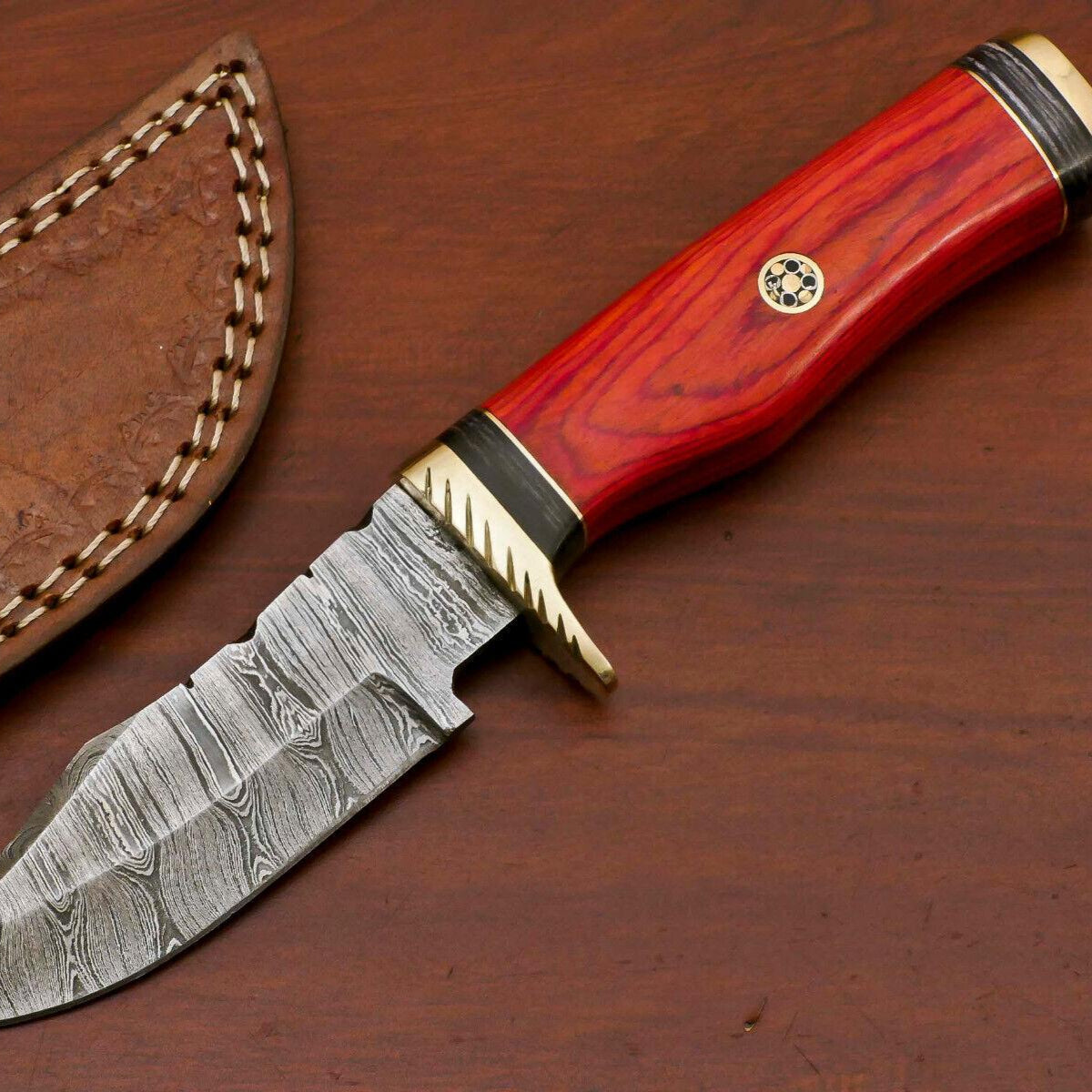 8" Handmade Damascus Steel Bowie Knife – Pakka Wood Handle & Brass Guard