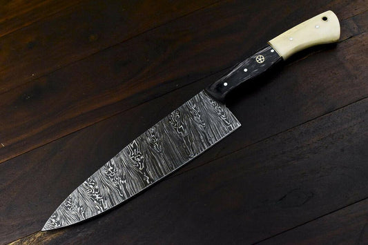 Handmade Damascus Steel Camel Bone Hunting & Chef Knife – 13" Overall