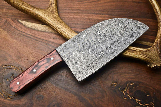 Handmade Damascus Steel Chef Chopper Knife – Full Tang Kitchen Knife with Hardwood Handle