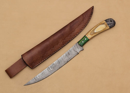 Handmade Damascus Steel Chef Fillet Knife | 8" Blade with Pakka Wood Handle