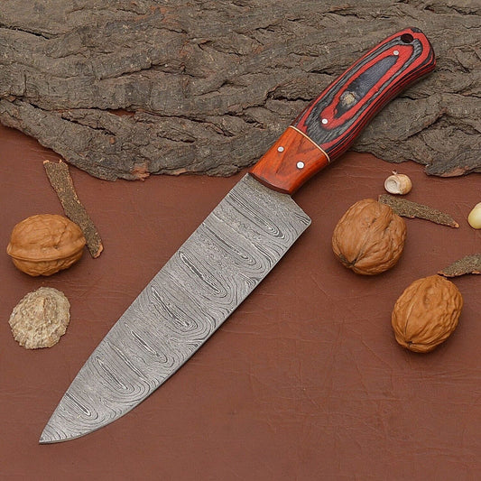 Handmade Damascus Steel Chef Fillet Knife With Pakka Wood Handle