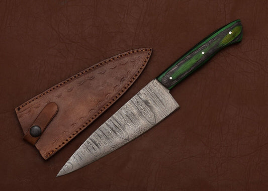 Handmade Damascus Steel Chef Fillet Knife with Pakka Wood Handle & Leather Sheath