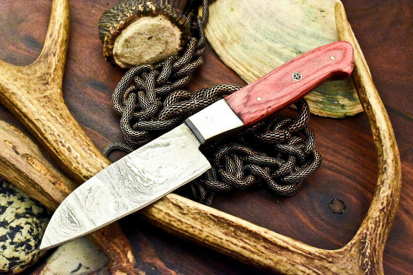 Handmade Damascus Steel Chef & Hunting Knife | 9" Full Tang with Hardwood Handle