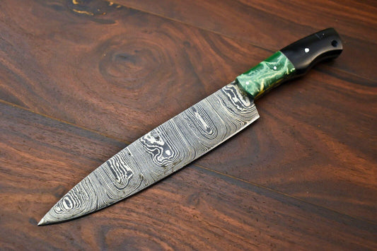 Handmade Damascus Steel Chef Hunting Knife with Corian Handle – Custom 384 Layers