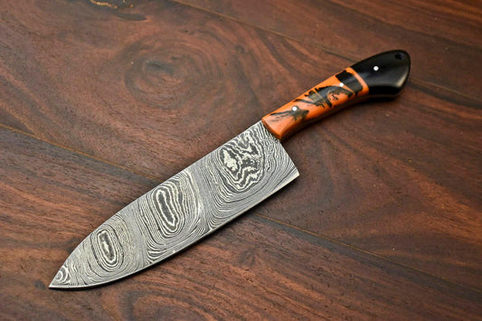 Handmade Damascus Steel Chef Kitchen Knife | 12" Full Tang, 7" Blade, Corian Handle