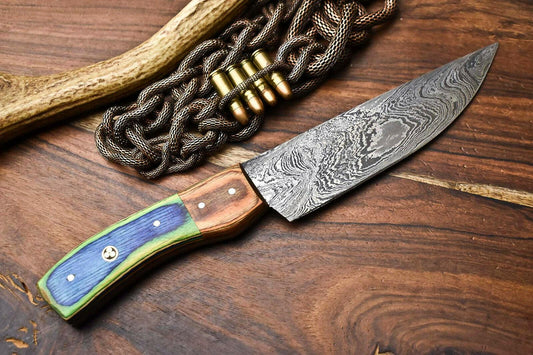 Handmade Damascus Steel Chef Kitchen Knife | Full Tang 10" Blade with Hardwood Handle