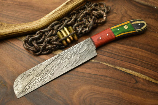 Handmade Damascus Steel Chef Knife – 12" Full Tang Kitchen Knife with Hardwood Handle
