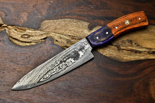 Handmade Damascus Steel Chef Knife – Full Tang Kitchen Knife with 7" Blade & 5" Handle