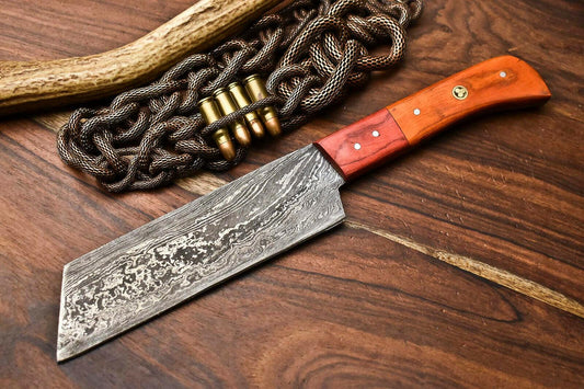 Handmade Damascus Steel Chef Knife – Full Tang Kitchen Knife with Polished Handle