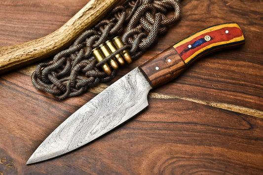 Handmade Damascus Steel Chef Knife | Full Tang Knife with Hardwood