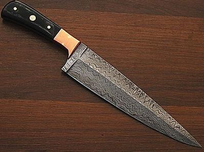 Handmade Damascus Steel Chef Knife with Buffalo Horn Handle & Copper Guard – Limited Edition