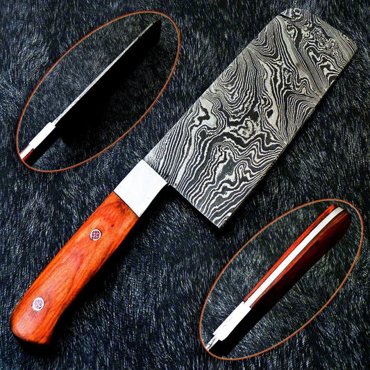 Handmade Damascus Steel Cleaver Chopper Chef Knife Hard Wood EDC W/ Sheath