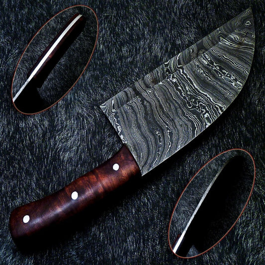 Handmade Damascus Steel Clever Chopper Chef Knife | Natural Wood Handle